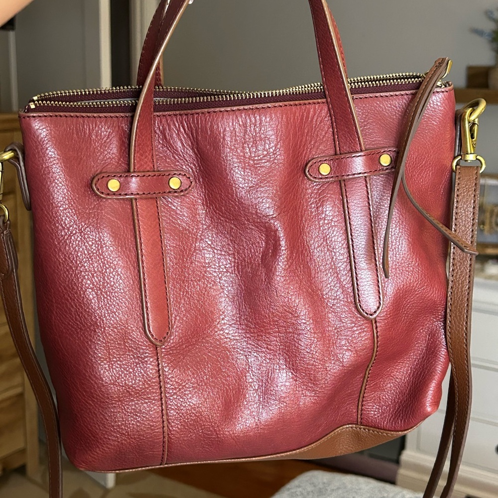 Maroon and brown leather purse